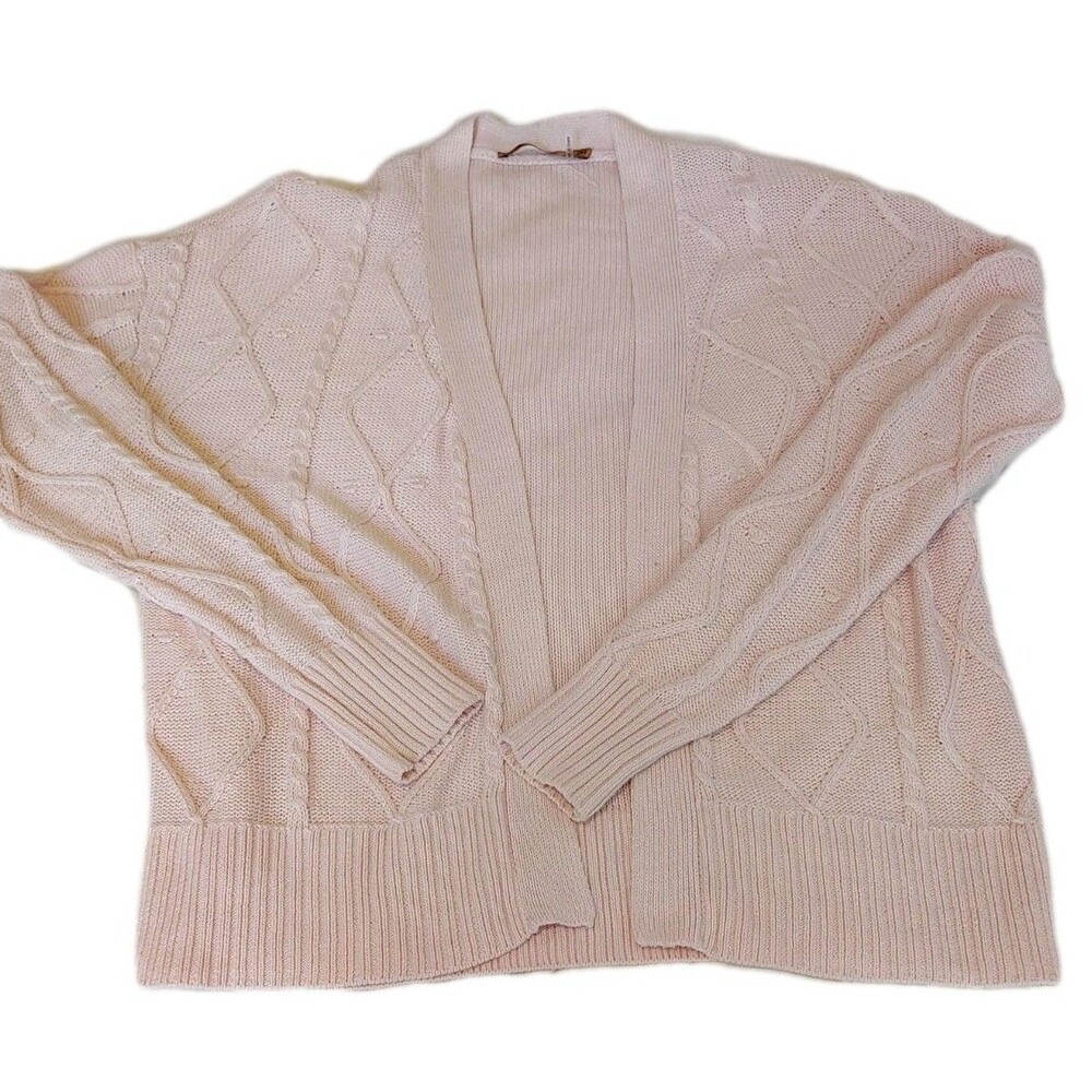 Bellini Pale Pink Cable Knit Open Front Cardigan Size Medium Soft Cozy Layering - Picture 3 of 12